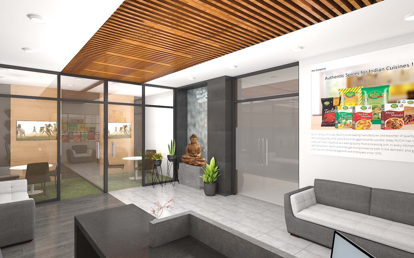 Modern Office Etrance With Budhha Statue